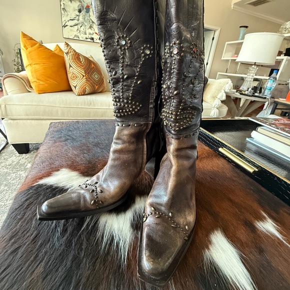 GORGEOUS & RARE LINEA PAOLO LEATHER STUDDED WESTERN BOOTS - SZ 9 - Picture 12 of 13